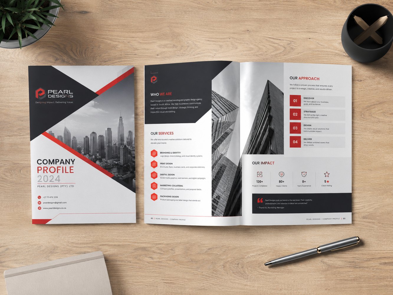 Company profile design flat lay
